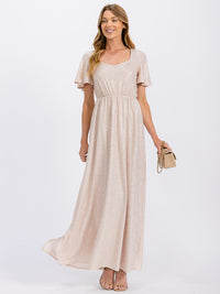 WOMEN'S SHORT SLEEVE ELASTIC WAIST SEQUINS MAXI DRESS