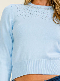 WOMEN'S LONG SLEEVE STUDS DETAILED PULLOVER SWEATER