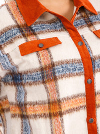 PLUS SIZE LONG SLEEVE BUTTON UP PLAID JACKET
