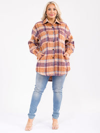 PLUS SIZE LONG SLEEVE BUTTON UP FRONT POCKETS PLAID JACKET