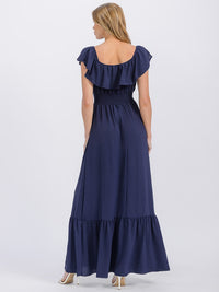 WOMEN'S SHORT SLEEVE ELASTIC WAIST FRONT POCKETS MAXI DRESS (Copy)