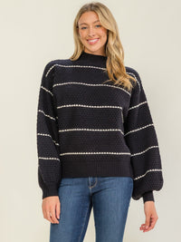 WOMEN'S LONG SLEEVE STRIPES PULLOVER SWEATER