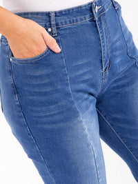PLUS SIZE BUTTON CLOSURE POCKETS STRETCH DENIM WASHED BELL BOTTOM PANTS