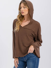 WOMEN'S LONG BELL SLEEVE V-NECK HOODED OVERSIZED TOP