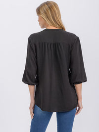 WOMEN'S 3/4 SLEEVE V-NECK HIGH-LOW BLOUSE