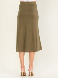 WOMEN'S ELASTIC WAIST SOLID MIDI SKIRT