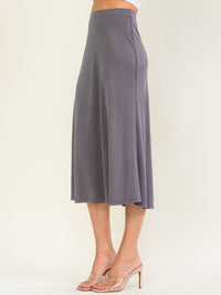 WOMEN'S ELASTIC WAIST SOLID MIDI SKIRT