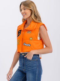 WOMEN'S SLEEVELESS ZIPPER CLOSURE PATCH PUFFER VEST