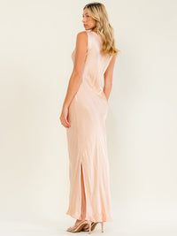 WOMEN'S SLEEVELESS COWL NECK SIDE SLIT BODYCON MAXI DRESS