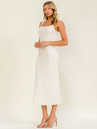 WOMEN'S SLEEVELES SQUARE NECK RIBBED MAXI DRESS