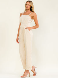 WOMEN'S SLEEVELESS FRONT POCKETS OPEN BACK STRAIGHT LEG JUMPSUIT