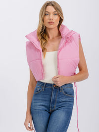 WOMEN'S SLEEVELESS ZIPPER CLOSURE PUFFER HOODED VEST
