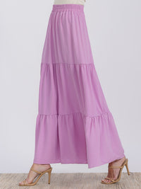 WOMEN'S ELASTIC WAIST TIERED MAXI SKIRT