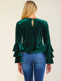WOMEN'S LONG RUFFLE SLEEVE VELVET BLOUSE