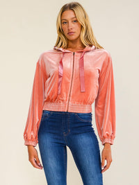 WOMEN'S LONG SLEEVE ZIP UP FRONT POCKETS HOODED SWEATER