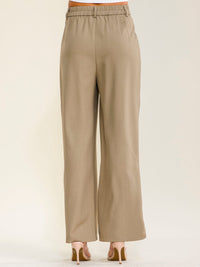 WOMEN'S ELASTIC WAIST BUTTON CLOSURE FRONT POCKETS STRAIGHT LEGS PANTS
