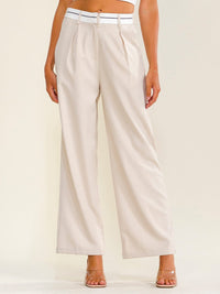 WOMEN'S ELASTIC WAIST BUTTON CLOSURE FRONT POCKETS STRAIGHT LEGS PANTS
