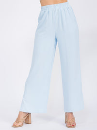 WOMEN'S ELASTIC WAIST FRONT POCKETS WIDE SLIT LEG PANTS
