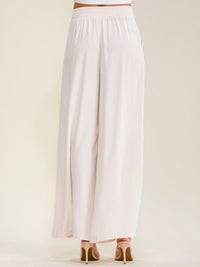 ************WOMEN'S ELASTIC WAIST ZIPPER CLOSURE FRONT POCKETS WIDE LEG PANTS