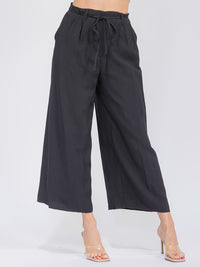 WOMEN'S ELASTIC WAIST FRONT POCKETS WIDE LEG PANTS
