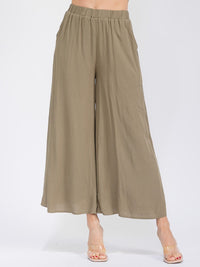 WOMEN'S ELASTIC WAIST FRONT POCKETS WIDE LEG PANTS