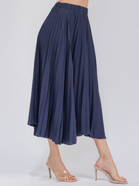 WOMEN'S ELASTIC WAIST HIGH-LOW PLEATED MAXI SKIRT