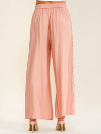 WOMEN'S ELASTIC WAIST FRONT POCKETS WIDE LEG CROCHET TRIM PANTS