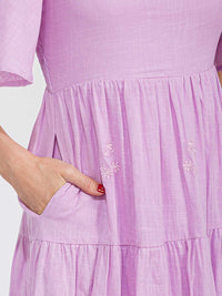 WOMEN'S SHORT SLEEVE FRONT POCKETS TIERED EMBROIDERY FLOWERS MAXI DRESS