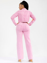 WOMEN'S LONG SLEEVE JACKET & BUTTON CLOSURE PANTS TIE DYE DENIM 2PC. SET
