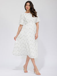 WOMEN'S SHORT SLEEVE ELASTIC WAIST FRONT POCKET FLORAL MAXI DRESS