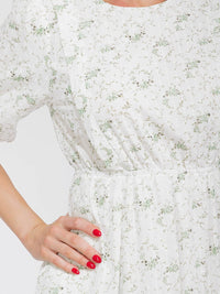 WOMEN'S SHORT SLEEVE ELASTIC WAIST FRONT POCKET FLORAL MAXI DRESS