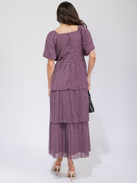 WOMEN'S SHORT SLEEVE V-NECK SWISS RUFFLE TIERED MAXI DRESS