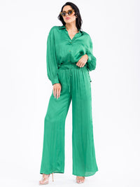WOMEN'S ELASTIC WAIST FRONT POCKETS WIDE LEG PANTS