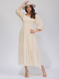WOMEN'S 3/4 SLEEVES SMOCK TIERED MAXI DRESS