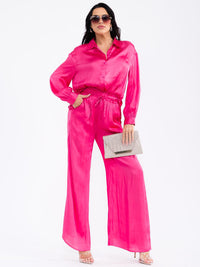 WOMEN'S ELASTIC WAIST FRONT POCKETS WIDE LEG PANTS