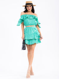 WOMEN'S ELASTIC WAIST RUFFLE TIERED MINI SKIRT