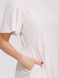 WOMEN'S SHORT SLEEVE POCKETS TIERED FLORAL MAXI DRESS