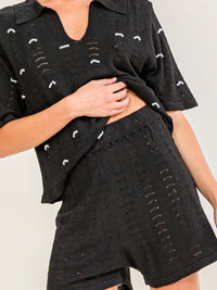 WOMEN'S SHORT SLEEVE BLOUSE & ELASTIC WAIST SHORTS PEARL KNIT 2PC. SET