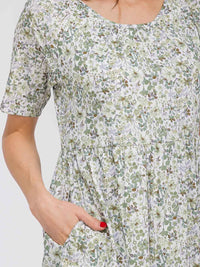 WOMEN'S SHORT SLEEVE V-NECK POCKETS TIERED FLORAL MAXI DRESS