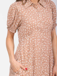 WOMEN'S SHORT SLEEVE BUTTON UP FRONT POCKETS FLORAL MAXI DRESS
