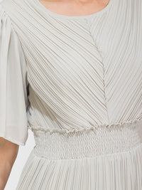 WOMEN'S SHORT SLEEVE SMOCK WAIST PLEATED MAXI DRESS