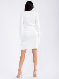 WOMEN'S LONG SLEEVE BLOUSE & ELASTIC WAIST SKIRT BELTED 2PC.SET