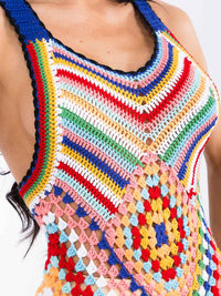 WOMEN'S SLEEVELESS V-NECK MULTI KNITTED BODYCON MAXI DRESS