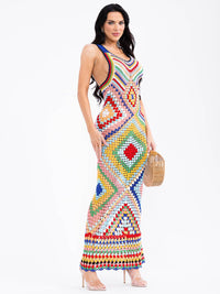 WOMEN'S SLEEVELESS V-NECK MULTI KNITTED BODYCON MAXI DRESS