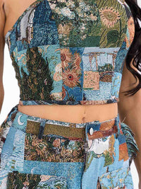 WOMEN'S SLEEVELESS TUBE TOP & BUTTON CLOSURE MINI SKIRT MULTI PRINT 2PC. SET