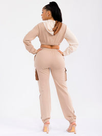 WOMEN'S LONG SLEEVE HOODED JACKET & ELASTIC WAIST PANTS COLORBLOCK 2PC. SET