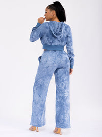WOMEN'S LONG SLEEVE HOODED JACKET & ELASTIC WAIST PANTS TIE DYE 2PC. SET