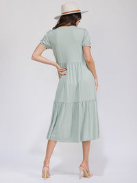 WOMEN'S SHORT SLEEVE FRONT POCKETS TIERED MAXI DRESS