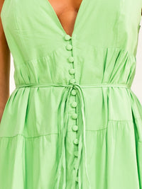 BEULAH WOMEN'S SLEEVELESS V-NECK BUTTON UP TIERED MAXI DRESS