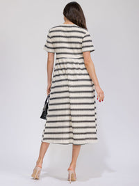 WOMEN'S SHORT SLEEVE POCKETS ELASTIC WAIST COLORBLOCK STRIPES MAXI DRESS